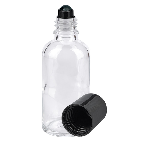 Flacon roll-on en verre de 50 ml avec bouchon en plastique noir