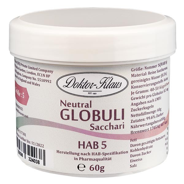 60g globules neutres HAB5, 100 % pure saccharose