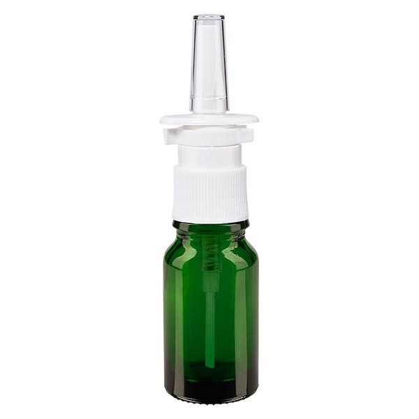 Flacon compte-gouttes 10 ml vert avec spray nasal blanc