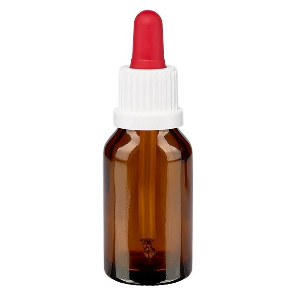 Flacon brun 30 ml + pipette rouge et blanche à système d&#039;inviolabilité