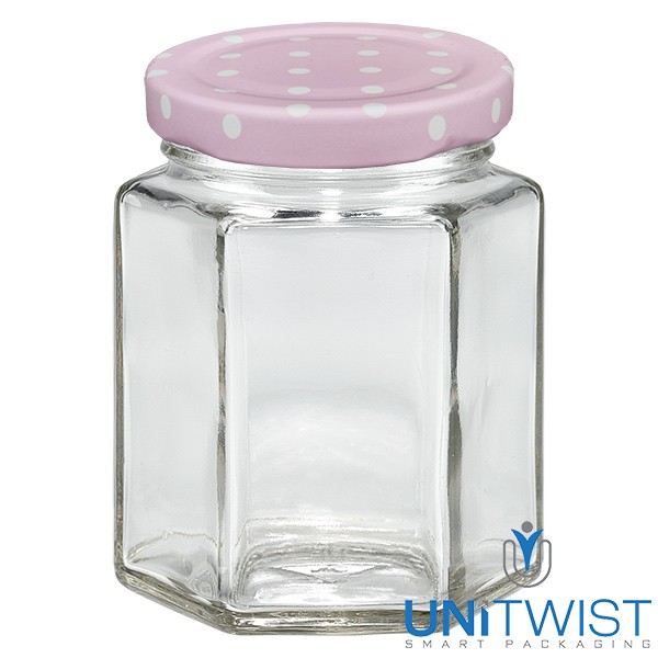 196 ml Hexaglas + couvercle BasicSeal à pois roses UNiTWIST®