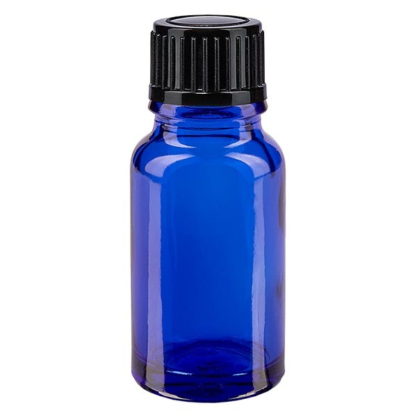 Flacon pharmaceutique bleu 10 ml bouchon compte-gouttes 1 mm noir standard