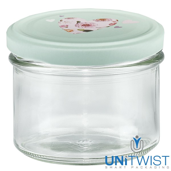 Bocal en verre 225 ml + couvercle BasicSeal cœur menthe UNiTWIST®
