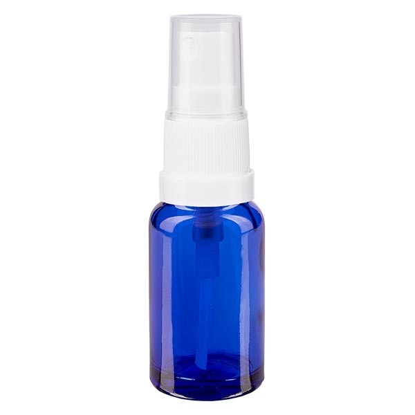 Flacon compte-gouttes bleu 10 ml avec vaporisateur à pompe blanc