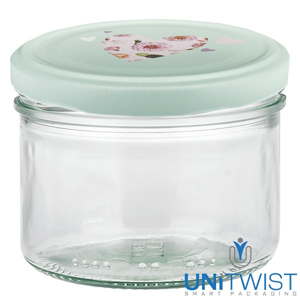 Verre cylindrique 230 ml + couvercle BasicSeal cœur menthe