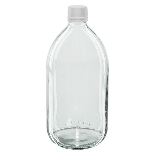 Flacon médical 1000 ml couleur claire avec bouchon blanc strié