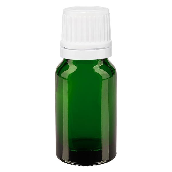 Flacon pharma. vert 10 ml bouch. à vis blanc inviolable