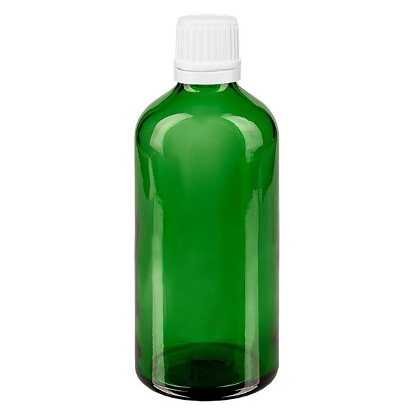 Flacon pharma. vert 100 ml bouch. à vis blanc inviolable
