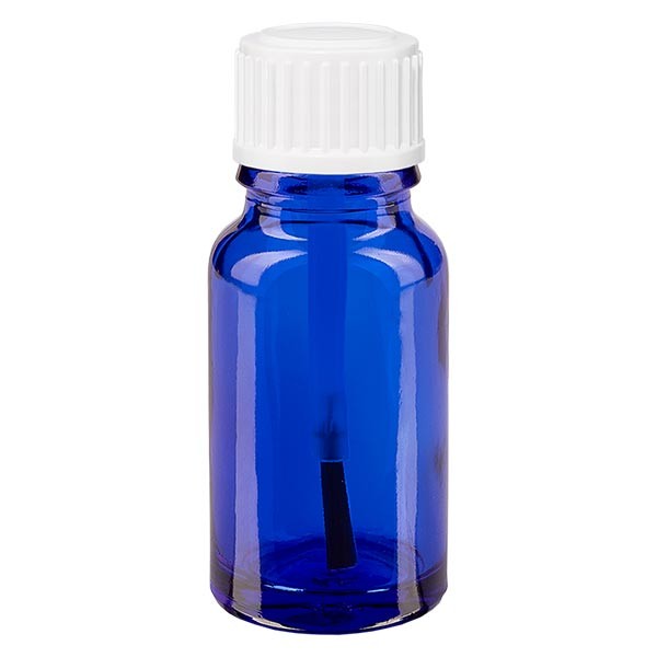 Flacon pharmaceutique bleu 10 ml bouchon à vis blanc pinceau inviolable