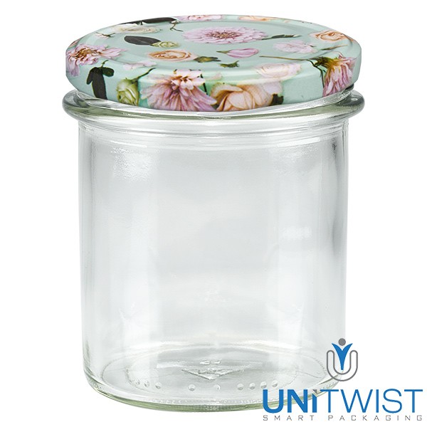 Bocal en verre 350 ml + couvercle BasicSeal Fleur menthe UNiTWIST®
