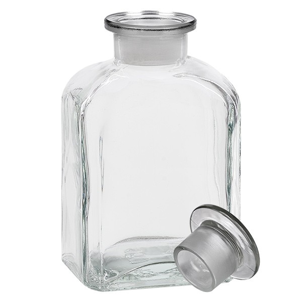 Flacon carré col large 500 ml + bouchon RIN, verre clair