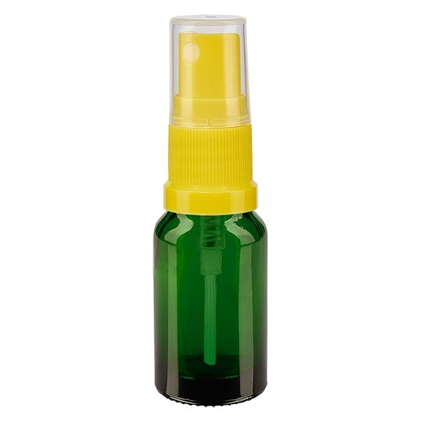 Flacon compte-gouttes vert 10 ml avec vaporisateur à pompe jaune