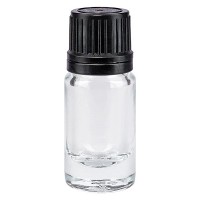 Flacon pharmaceutique clair 5 ml bouchon compte-gouttes prem. 1 mm noir inviolable Flacon pharmaceutique clair 5 ml bouchon compte-gouttes prem. 1 mm noir inviolable