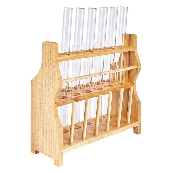 Support pour tubes à essai en bois avec 12 réactifs et soude caustique 160x16