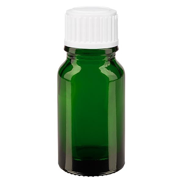 Flacon pharmaceutique vert 10 ml bouchon a vis blanc standard