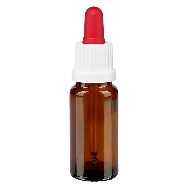 Flacon brun 10 ml + pipette rouge et blanche à système d&#039;inviolabilité