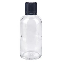 Flac. pharmac. clair 50ml bouch. compte-g. prem. 1 mm séc. enf. avert. aveugles inviolable Flac. pharmac. clair 50ml bouch. compte-g. prem. 1 mm séc. enf. avert. aveugles inviolable