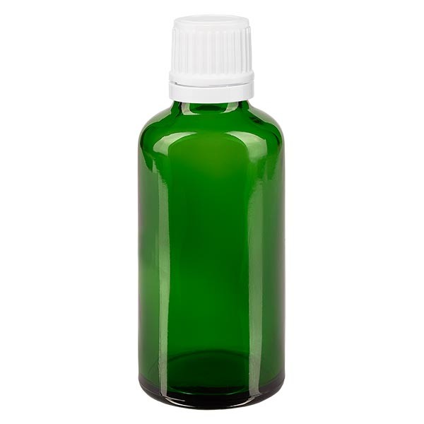 Flacon pharma. vert 50 ml bouch. à vis blanc inviolable