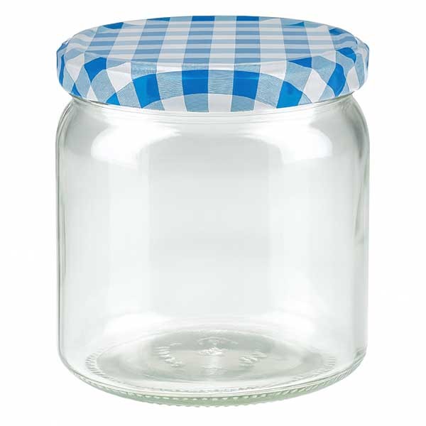Verre rond 408ml + couvercle BasicSeal bleu/blanc UNiTWiST