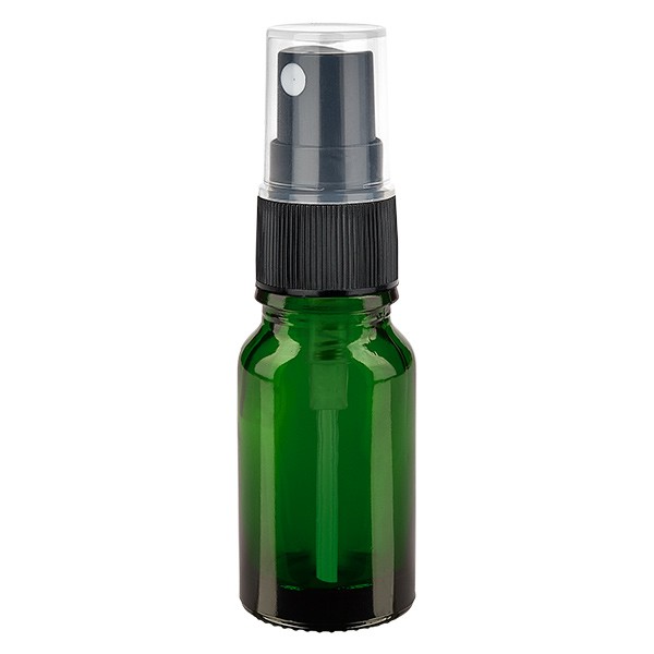 Flacon compte-gouttes vert 10 ml avec vaporisateur à pompe noir