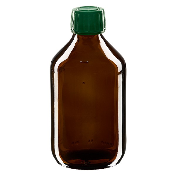 Flacon médical 200 ml couleur ambrée avec bouchon verte