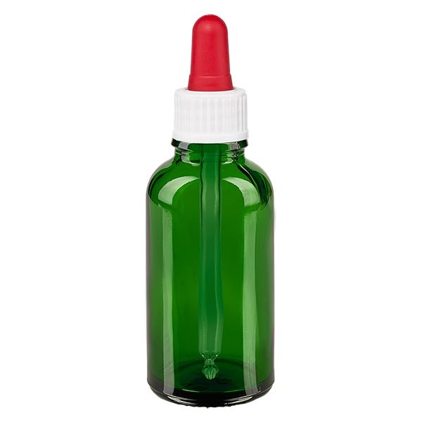 Flacon vert 30 ml + pipette rouge et blanche standard