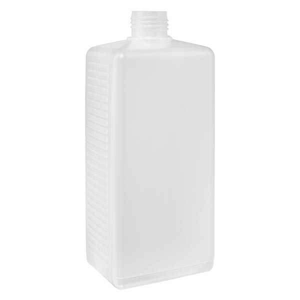 Flacon carré 500 ml en PE clair, ND 25 sans bouchon