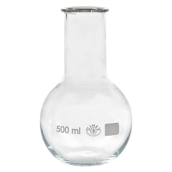 Ballon à fond plat 500 ml à col large, en verre borosilicate avec bord renforcé