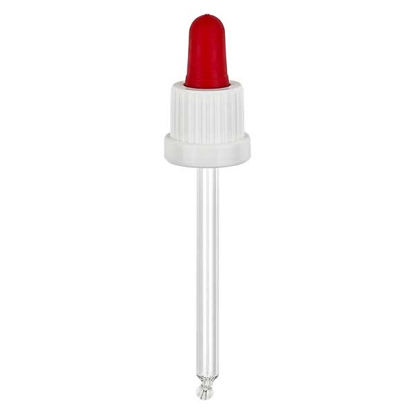 pipette en verre blanc/rouge 18mm, longueur 85 inviolable