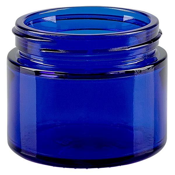 Pot en verre bleu roi 50 ml, sans couvercle, filetage 52 mm