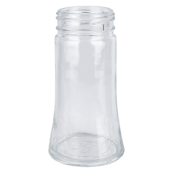 Pot à épices de forme trapézoïdale 95 ml avec filetage 41 mm, en verre clair sans couvercle