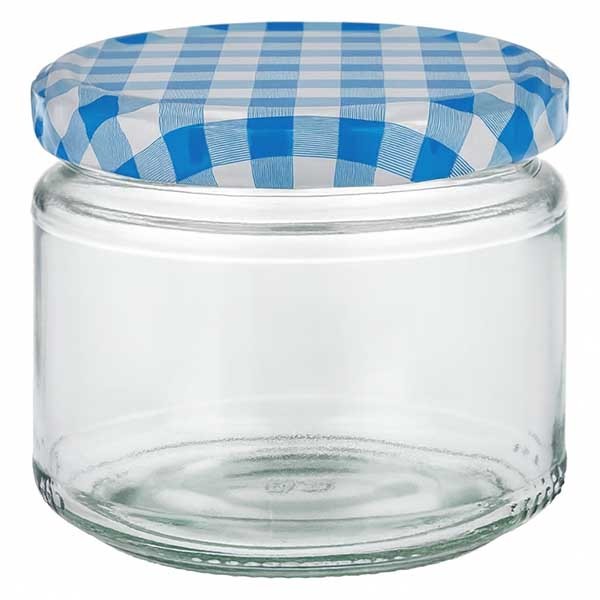 Verre rond 330ml + couvercle BasicSeal bleu/blanc UNiTWiST