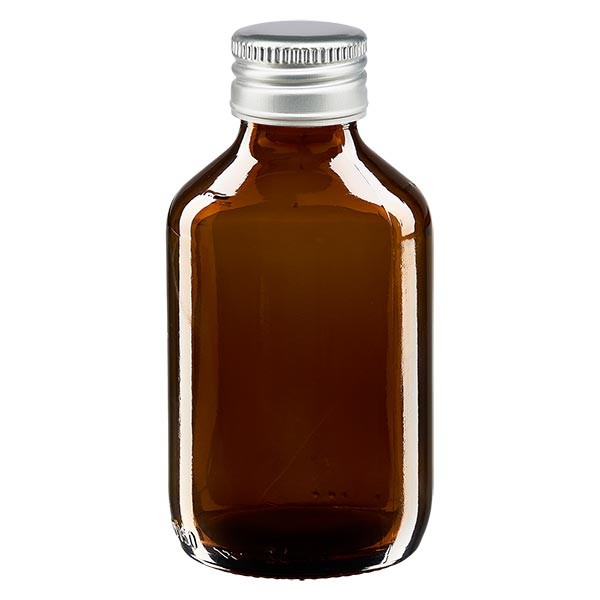 Flacon médical 150 ml couleur ambrée avec capsule argentée en aluminium