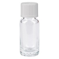 Flacon pharmaceutique clair 10 ml bouchon compte-gouttes blanc séc. enf. standard Flacon pharmaceutique clair 10 ml bouchon compte-gouttes blanc séc. enf. standard
