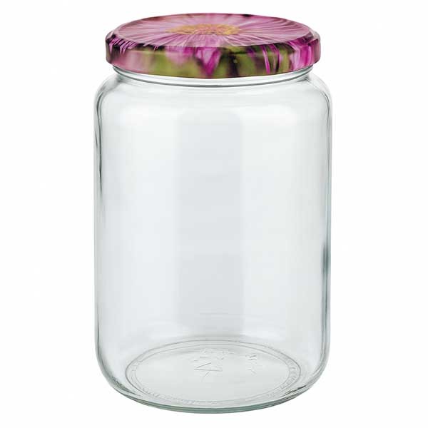 795ml verre rond + couvercle BasicSeal décor fleurs UNiTWiST