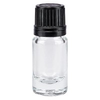 Flacon pharmaceutique clair 5 ml bouchon à vis noir bague anti-g. inviolable Flacon pharmaceutique clair 5 ml bouchon à vis noir bague anti-g. inviolable