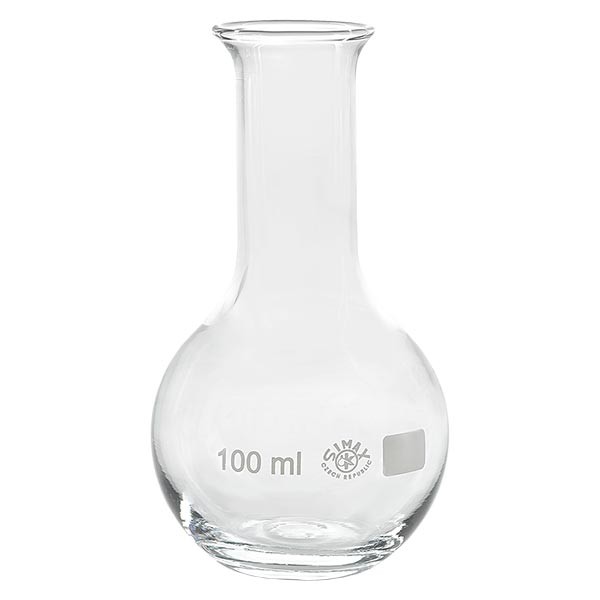 Ballon à fond plat 100 ml à col étroit, en verre borosilicate avec bord renforcé