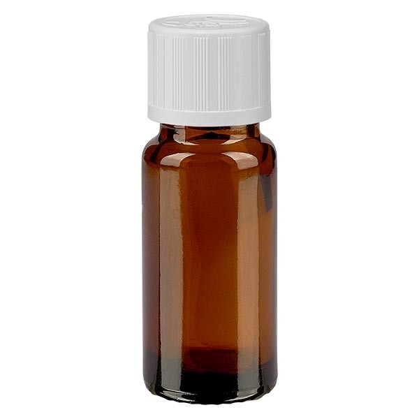 Flacon pharma. ambre 10 ml bouch. à vis blanc inviolable