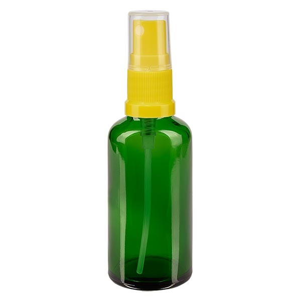 Flacon compte-gouttes vert 50 ml, DIN18 avec spray