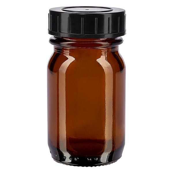 Bocal à col large en verre ambré 30 ml + couvercle à vis