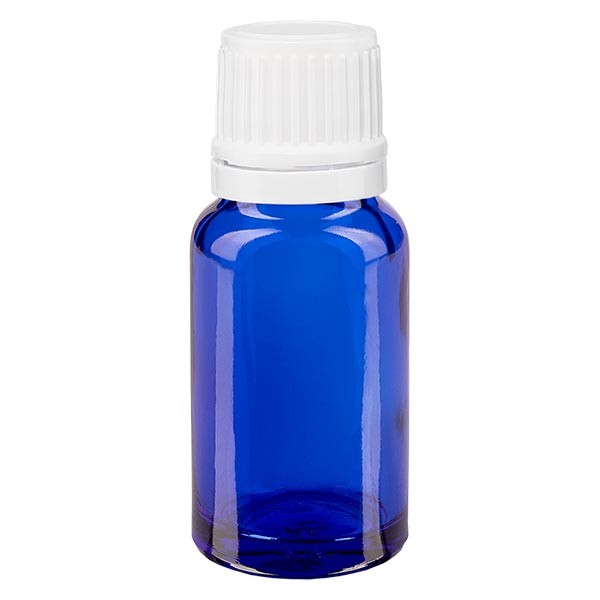 Flacon pharma. bleu 10 ml bouch. compte-g. prem. 1.2 mm blanc inviol.