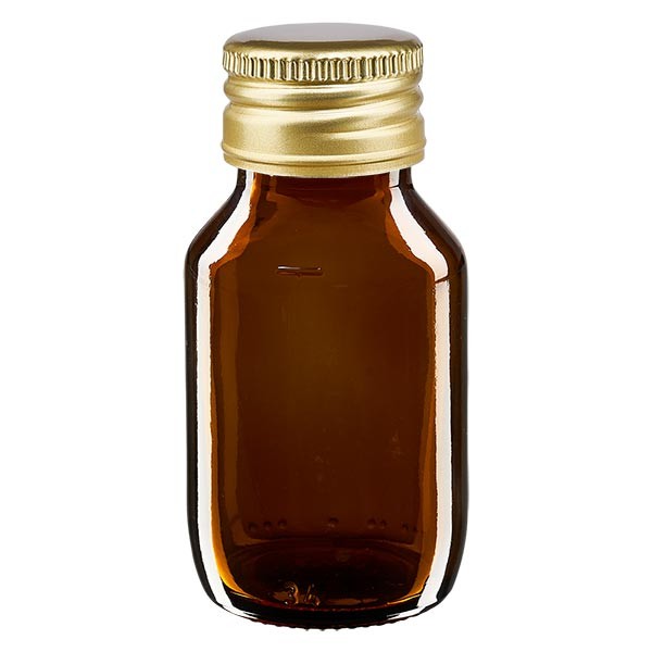 Flacon médical norme européenne 50 ml ambré avec capsule dorée en aluminium