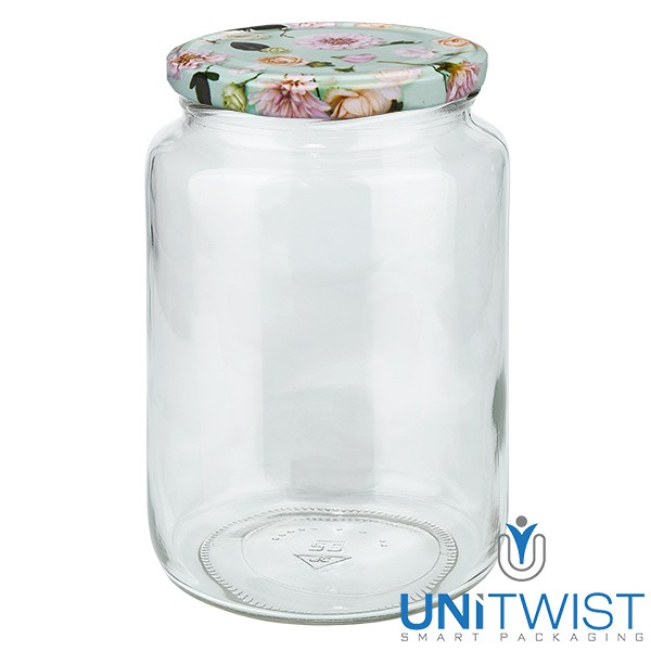 Bocal rond 795 ml + couvercle BasicSeal Fleur menthe UNiTWIST®