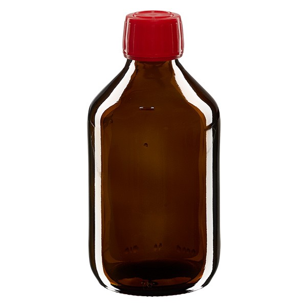 Flacon médical 250 ml couleur ambrée avec bouchon rouge