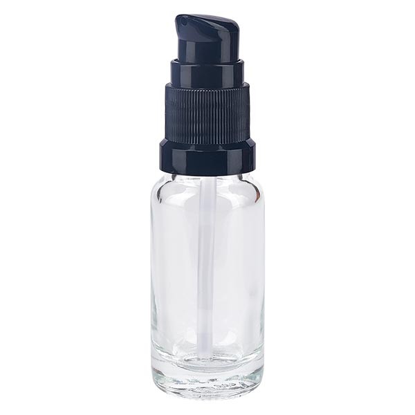 Flacon compte-gouttes clair 10 ml avec bouchon à pompe noir