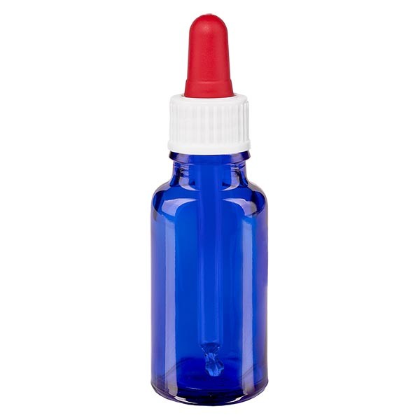 Flacon bleu 20 ml + pipette rouge et blanche standard