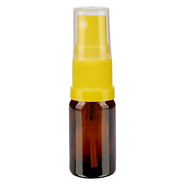 Flacon compte-gouttes ambré 5 ml avec vaporisateur à pompe jaune