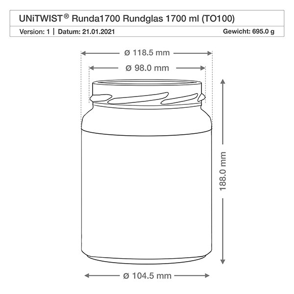 Bocal Twist-Off 1700 ml rond