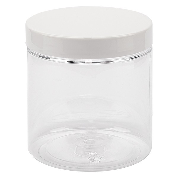 Pot à vis en PET clair 250 ml avec couvercle blanc